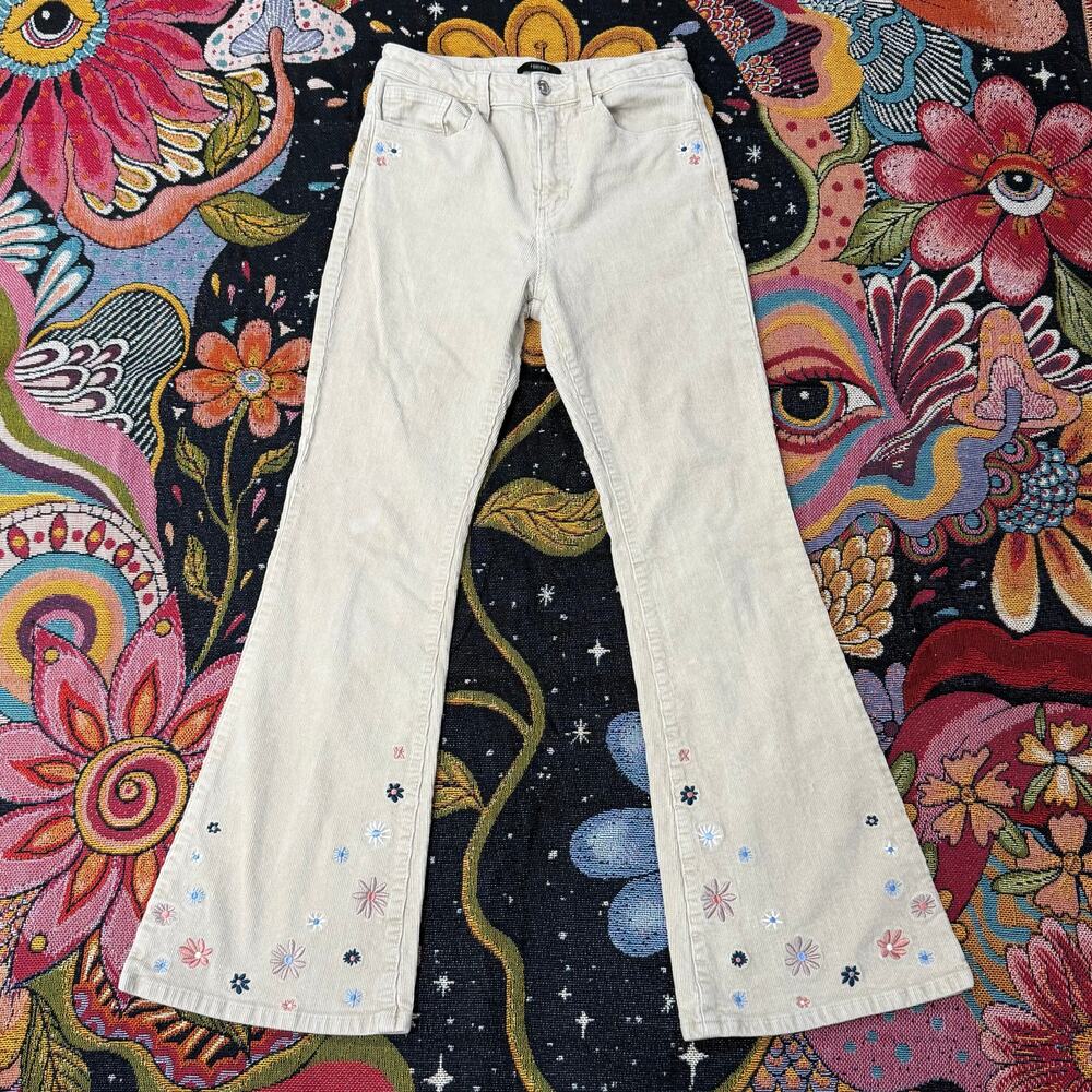 Floral Embroidered Corduroy High Waist Flare Jean Coastal Cowgirl Fairy Grunge S